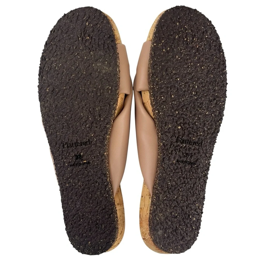 Flattered Lou Vegan Leather Beige Cork Slip On Sandals Slides  Women 37